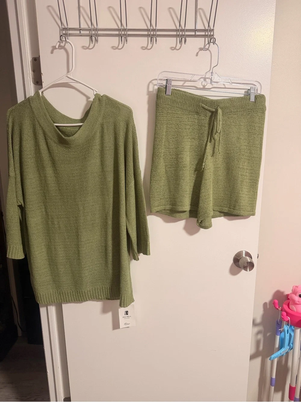Amazon Olive Green Knit Top and Drawstring Short Set